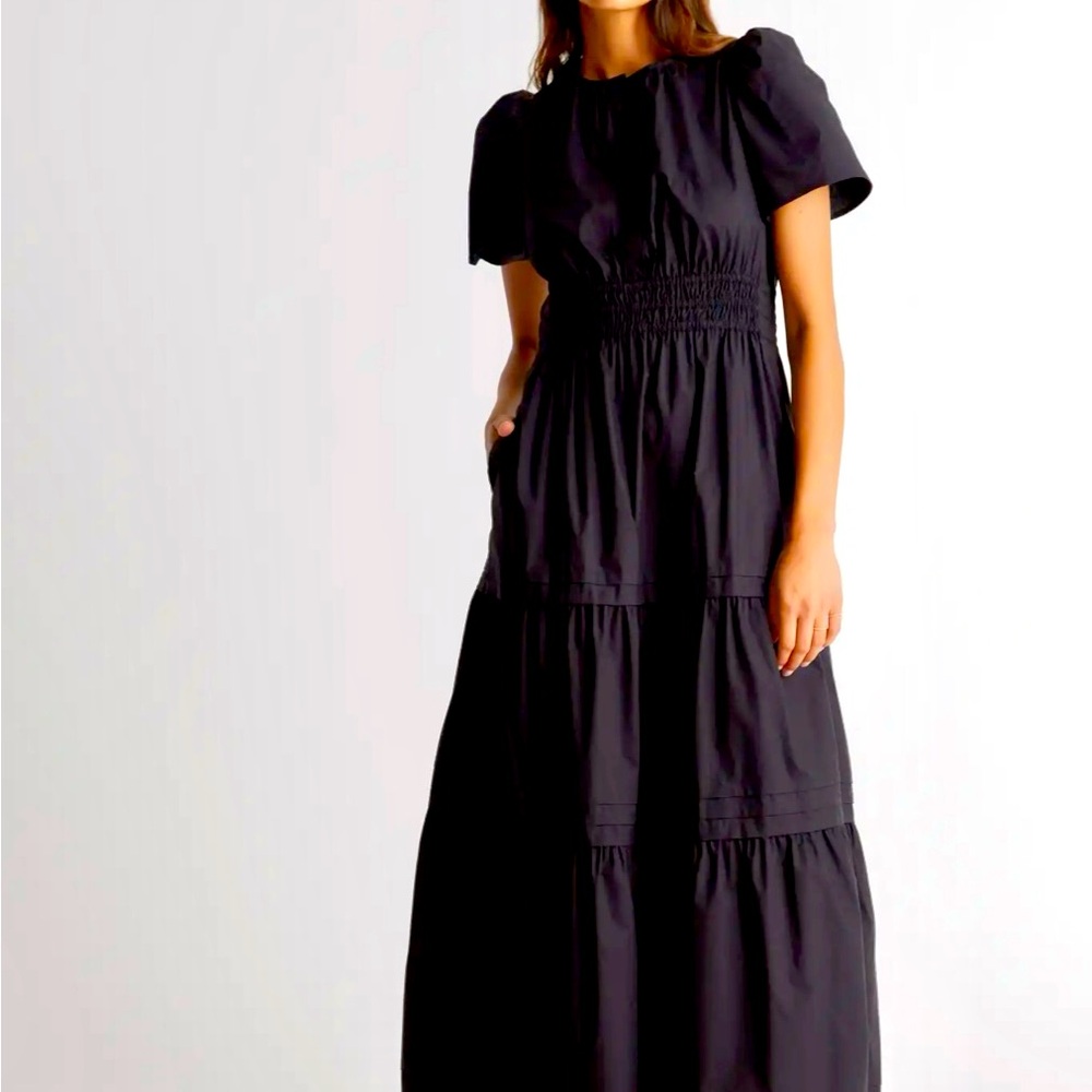 Quince Black 100% Organic Cotton Tiered Maxi Dress